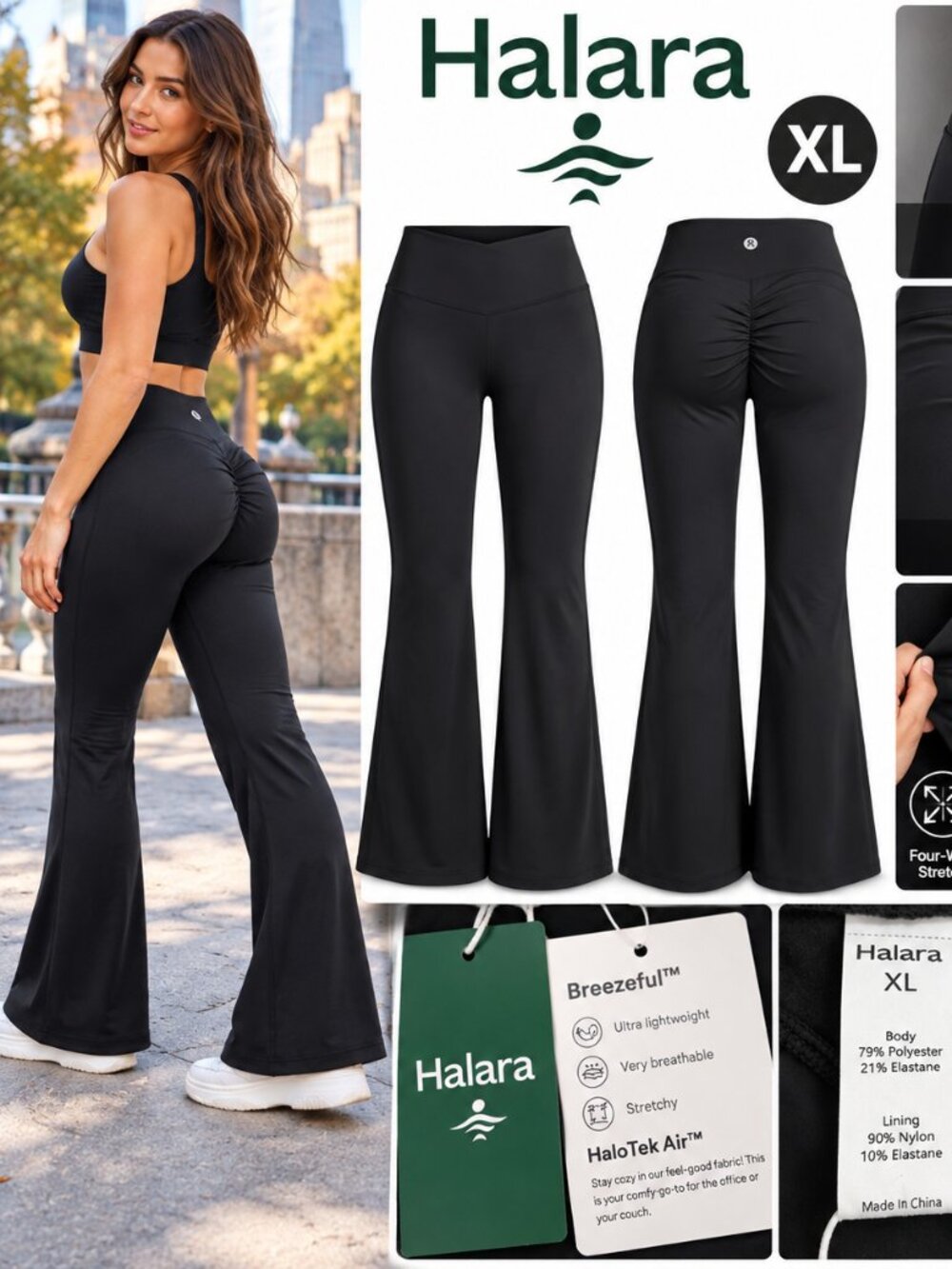 Halara Women's XL Black Flare Yoga Pants High Waist Scrunch Butt Leggings NWT